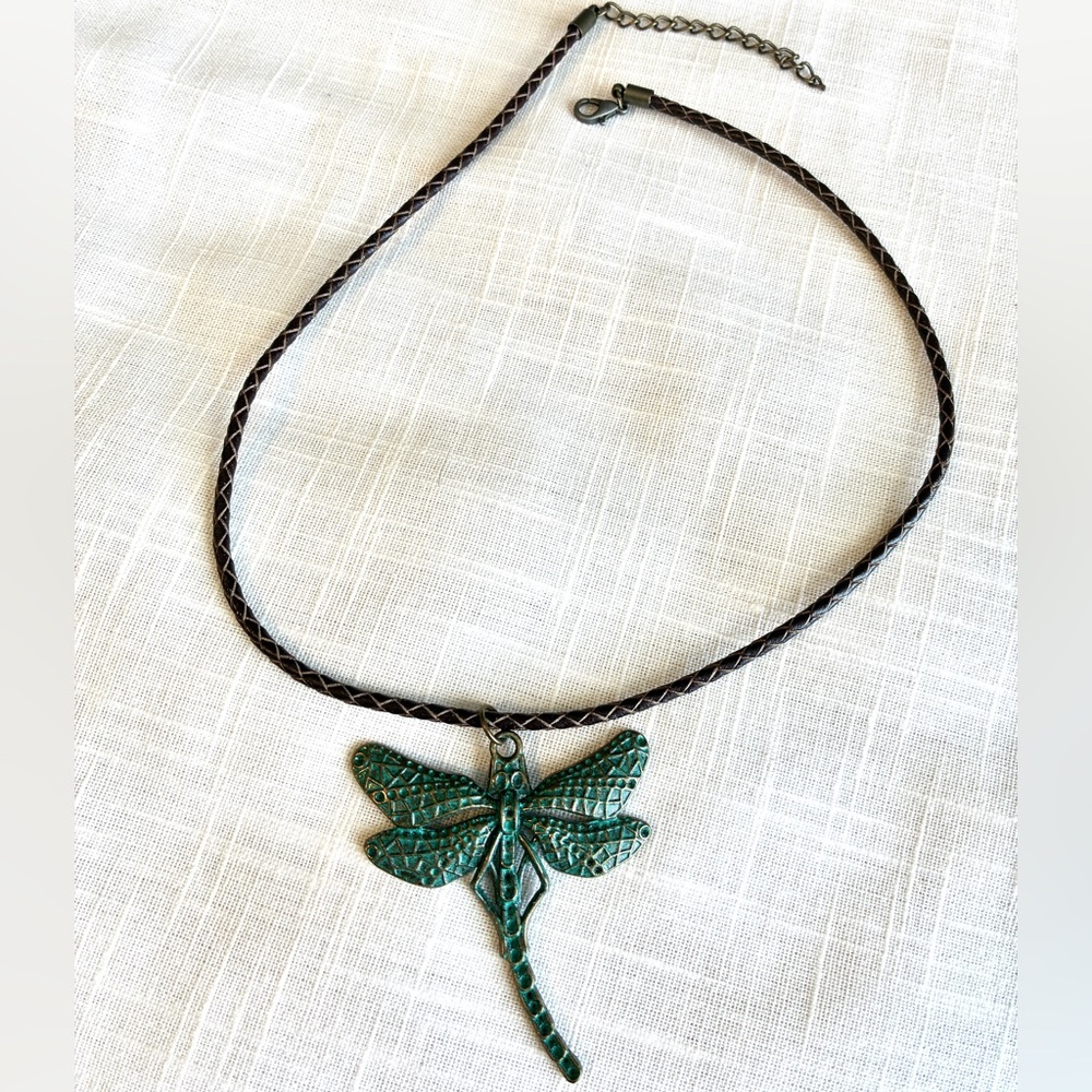 Dragonfly & Leather Artisan Necklace